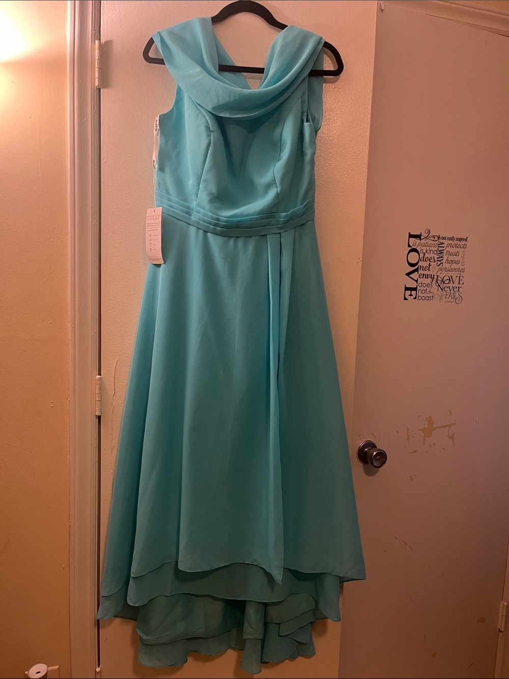 Girls Aqua Blue Cowl Neck Occasion Dress